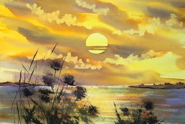Закат рисунок красками