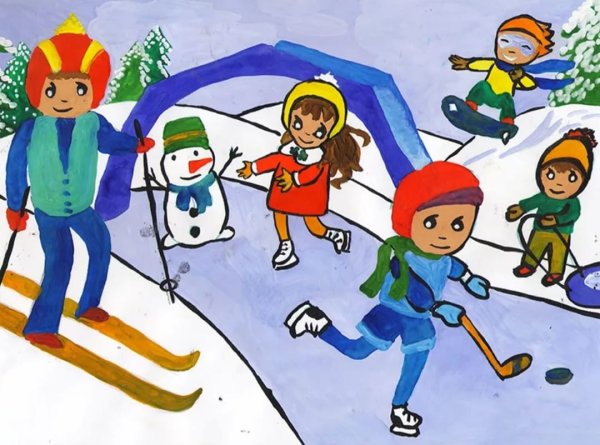 Детские рисунки зимний спорт