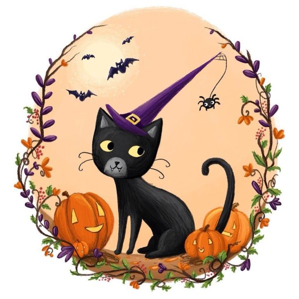 Черный кот Хэллоуин арт