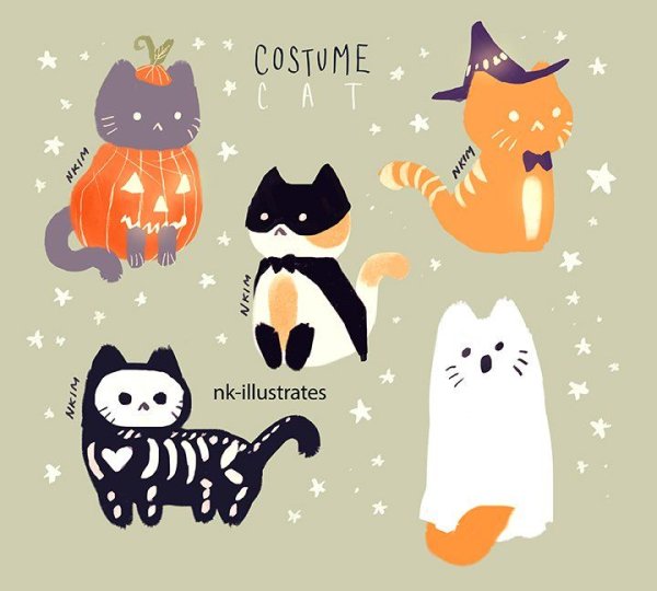 Милые котики на Хэллоуин