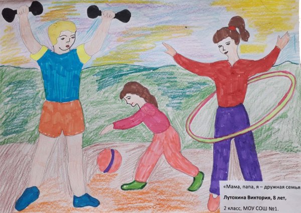 Мама папа я спортивная семья рисунок в школу
