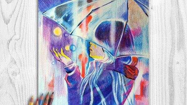 Дождь цветными карандашами