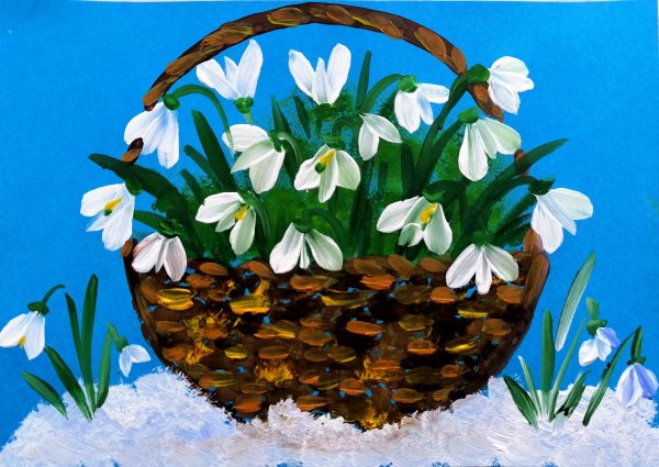 Рисование подснежники в корзине
