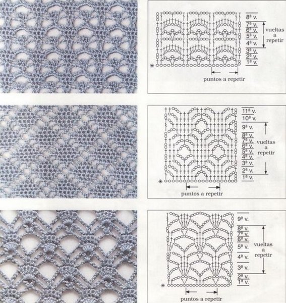 Мелкие узоры крючком со схемами