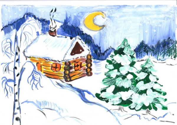 Зимнее утро рисунок