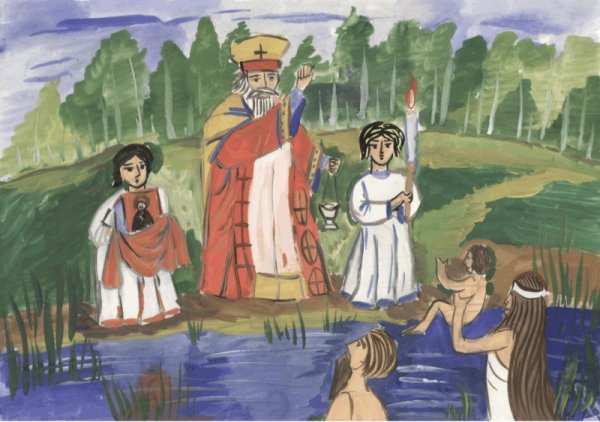 Детские рисунки князь Владимир крещение Руси