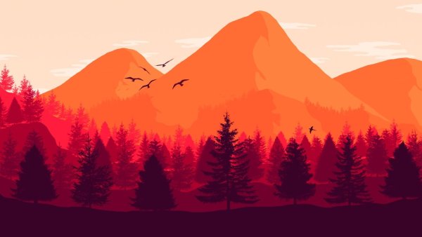 Мультяшный лес и горы