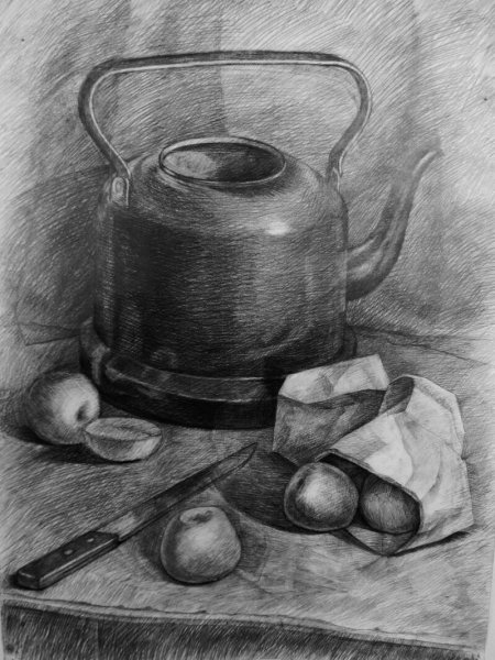 Тематический натюрморт карандашом
