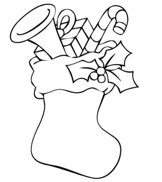 Новогодний носок раскраска