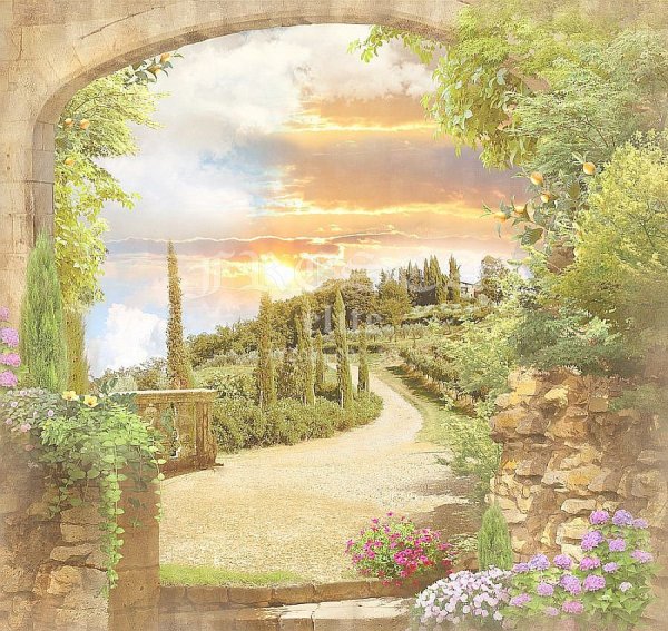 Фреска дорога арка древнегреческие широкие