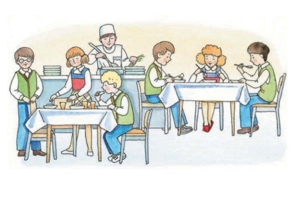 Учащиеся в столовой рисунок