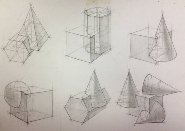 Линейно-конструктивный рисунок геометрических тел МАРХИ