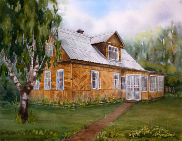 Рисование домика в деревне