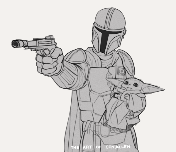 Мандалорец и малыш йода раскраски