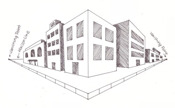 Здание в перспективе и сбоку