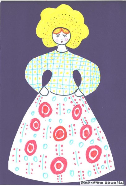 Дымковская барышня контур