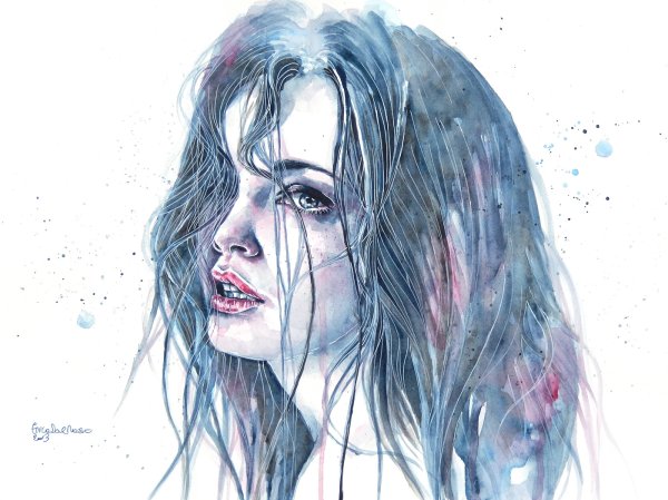 Плачущая девушка акварелью