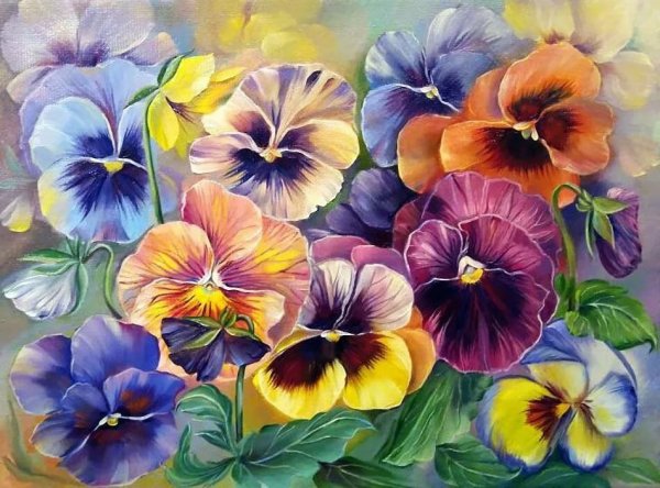 Анютины глазки цветы акварель