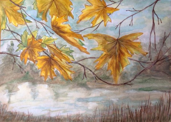 Пейзаж на листе клена