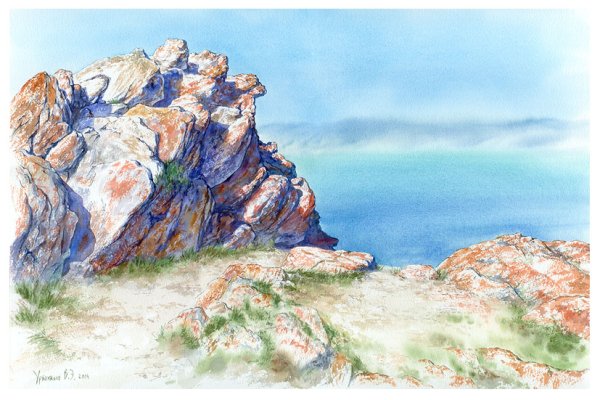 Озеро Байкал акварель