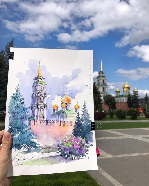 Кремль Тула акварелью