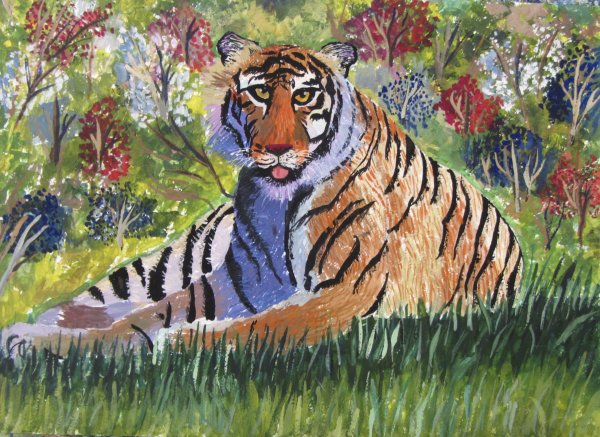 Амурский тигр гуашью