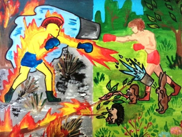 Рисование пожар в лесу