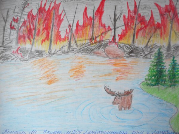 Рисование пожар в лесу