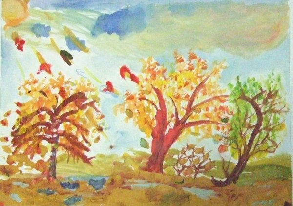 Осенний лес гуашью