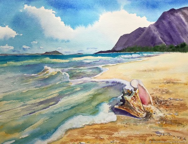 Морской пейзаж акварелью