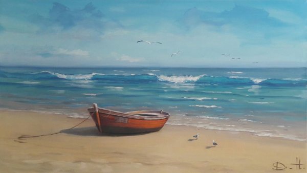 Морской пейзаж с лодкой