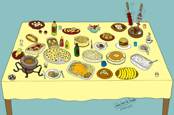 Мультяшный стол с едой