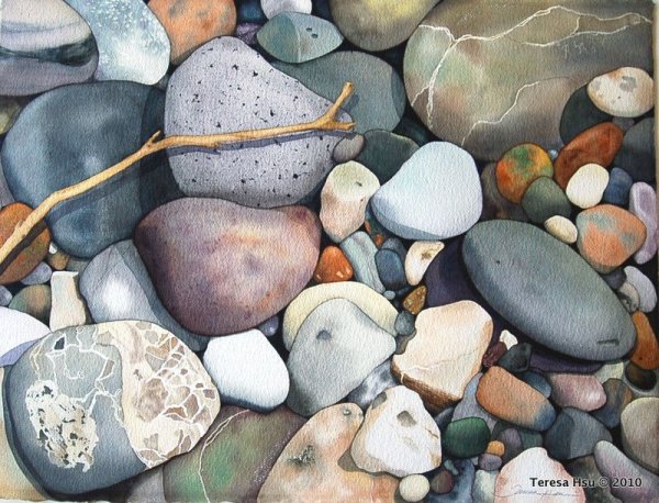 Морские камушки акварелью
