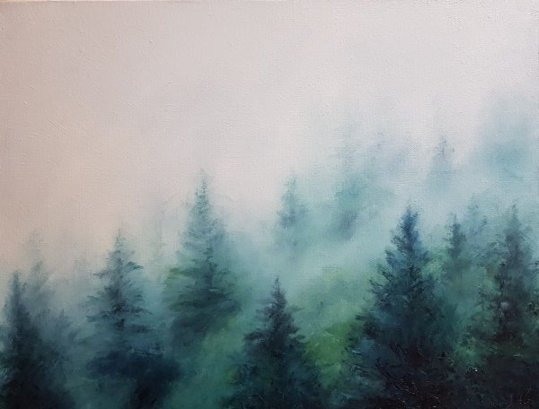 Картина лес в тумане