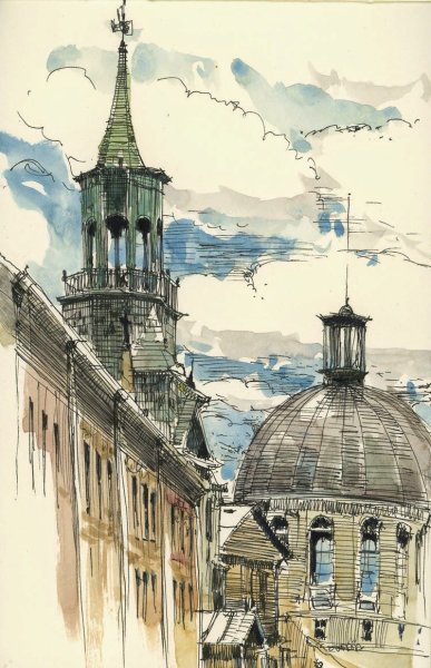 Урбан скетчинг акварель