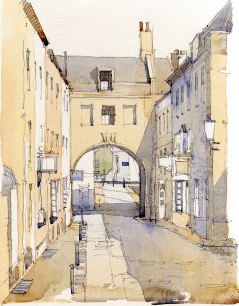 Скетч акварель улочка референс Лидия Нуреева