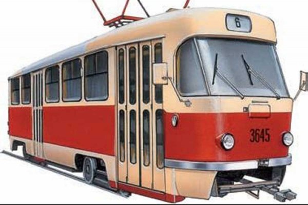 Трамвай на белом фоне