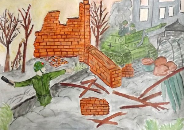 Рисунок посвященный Сталинградской битва дом Павлова