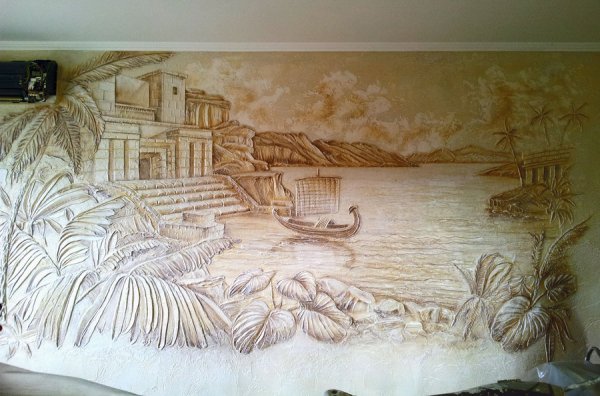 Объемная роспись стен в интерьере