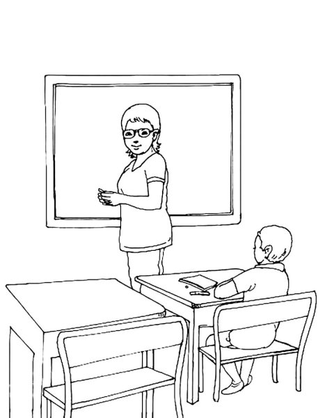 Дети за партой раскраска