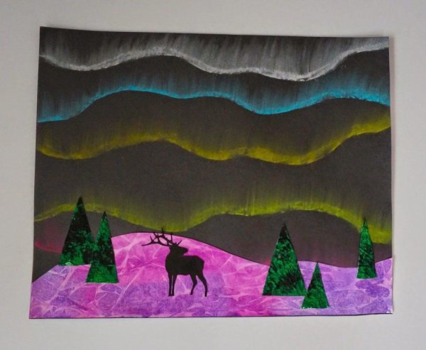 Граттаж Северное сияние