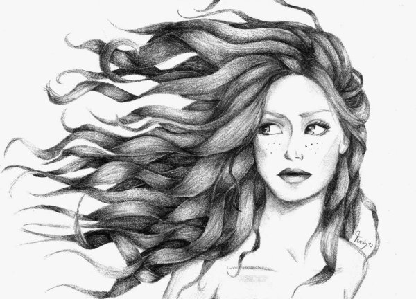 Распущенные волосы карандашом