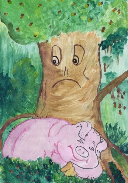 Рисунок к басне Крылова свинья под дубом