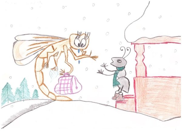 Нарисовать рисунок к басне Крылова Стрекоза и муравей