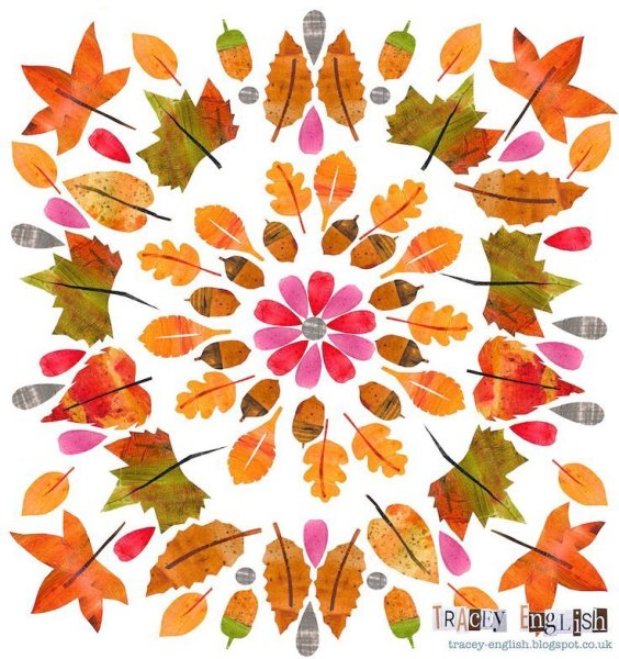 Осенние листья цветными карандашами