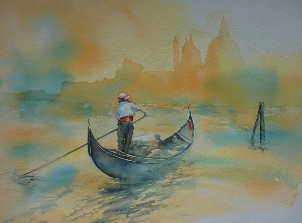 Венеция гондолы акварель