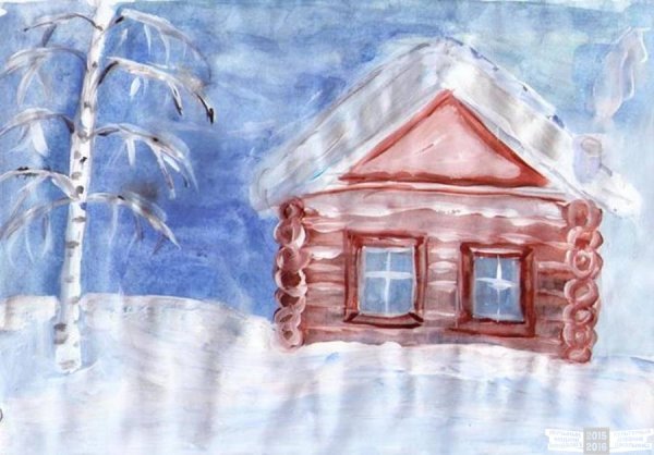 Рисование зимняя береза