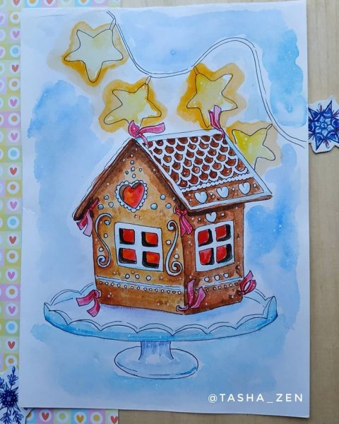 Новогодний Пряничный домик на белом фоне