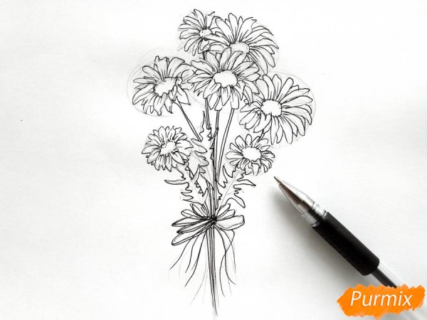 Букет ромашек карандашом