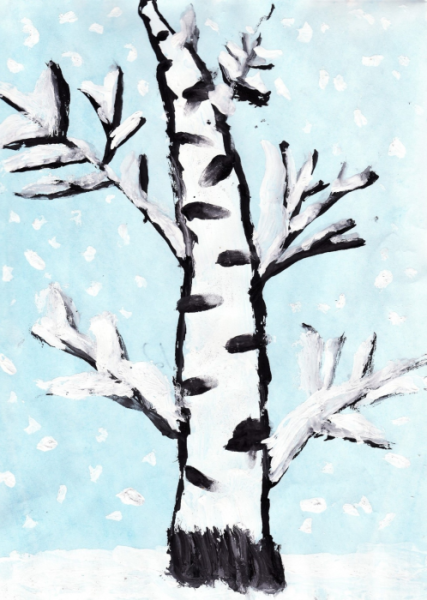 Рисование деревья в инее